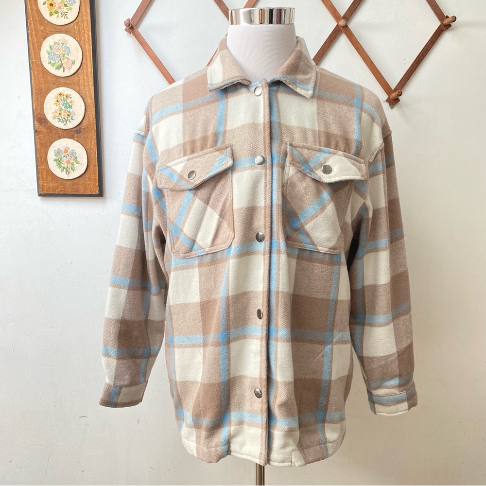 HFX Wool Blend 4 Pocket Plaid Shirt Jacket Medium